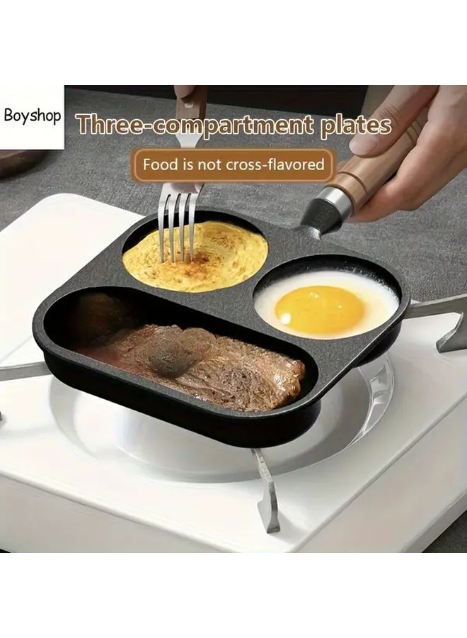 Three Hole Pot 3 In 1 Non Stick Cast Iron Skillet For Eggs Steaks Burgers Durable Cookware - Image 1
